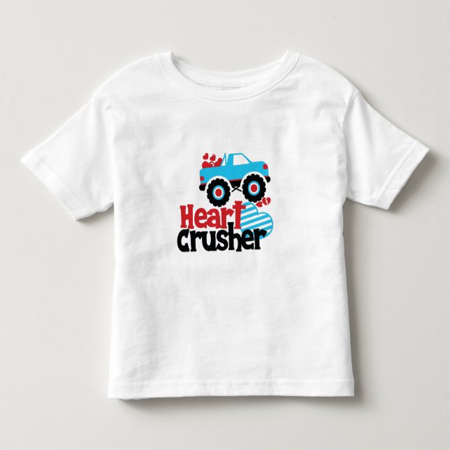 Camiseta De Bebé Blue Monster Truck Heart Crusher Valentine (Anverso)