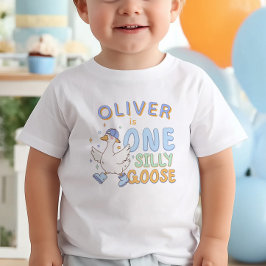 Camiseta De Bebé Blue One Silly Goose - Retro Boy First Birthday