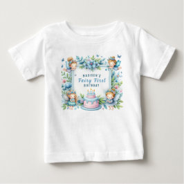 Camiseta De Bebé Blue Pastel Floral Fairy First Birday -
