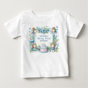 Camiseta De Bebé Blue Pastel Floral Fairy First Birday -