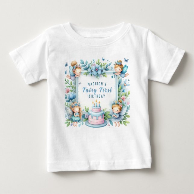Camiseta De Bebé Blue Pastel Floral Fairy First Birday - (Anverso)