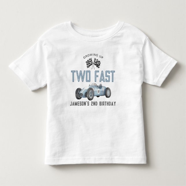 Camiseta De Bebé Blue Race Car Two Fast Birday Boy Shirt (Anverso)