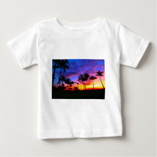 Camiseta De Bebé Blue Red Sunset Exotic Hawaiian Beach Palm Trees