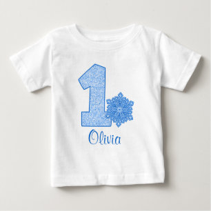 Camiseta De Bebé Blue Snowflake Primer cumpleaños personalizado