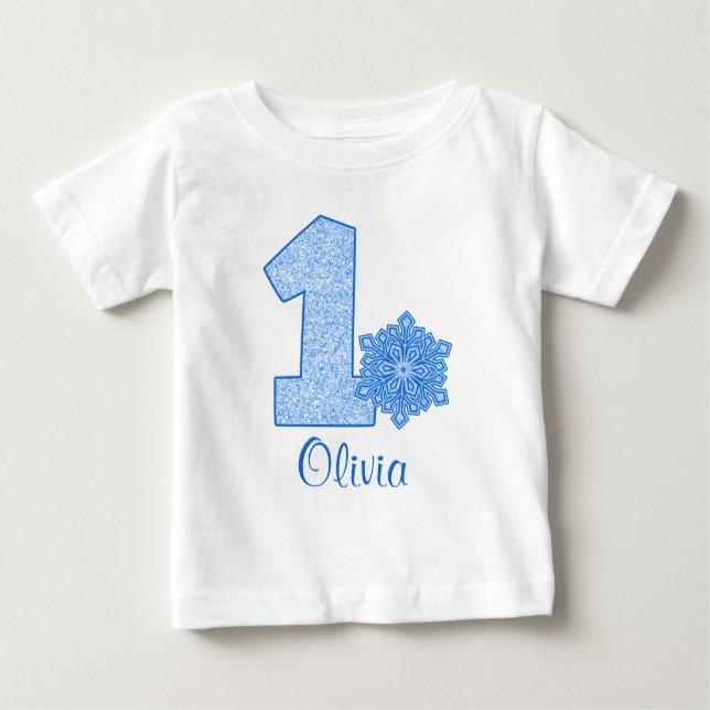 Camiseta De Bebé Blue Snowflake Primer cumpleaños personalizado (Anverso)