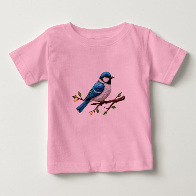 Camiseta De Bebé Blue Songbird on Branch Illustration (Anverso)