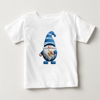 Camiseta De Bebé Blue White Hanukkah Gnome holding Dreidel