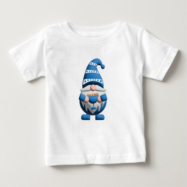 Camiseta De Bebé Blue White Hanukkah Gnome holding Menorah (Anverso)