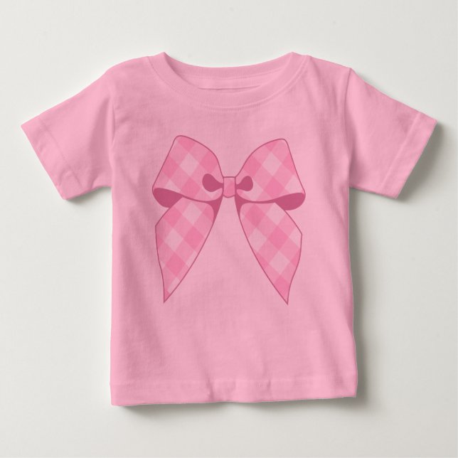 Camiseta De Bebé Body de bebé con lazo de gingham rosa y tutú rosa (Anverso)