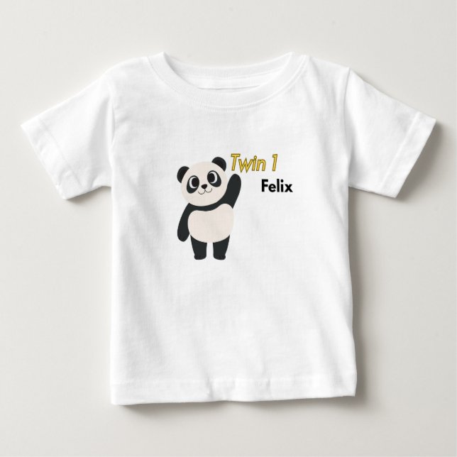 Camiseta De Bebé Body de bebé panda personalizado para el gemelo 1 (Anverso)
