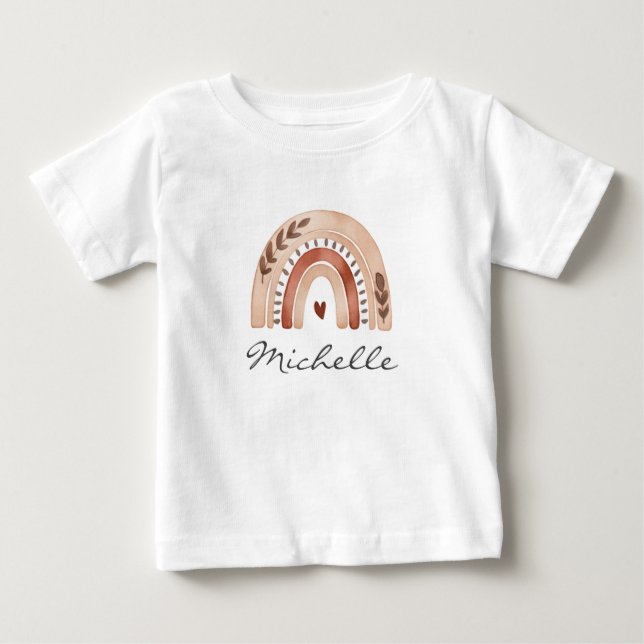 Camiseta De Bebé Boho Acuarela Arcoíris Personalizado Lindo y Moder (Anverso)