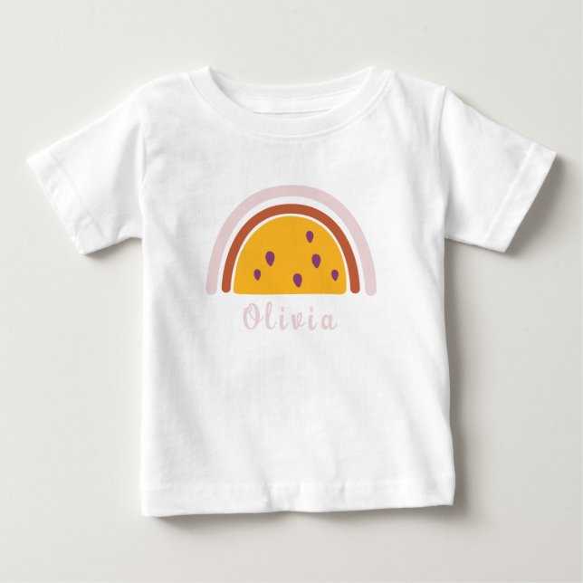 Camiseta De Bebé Boho Arcoíris con nombre personalizado Amarillo  (Anverso)