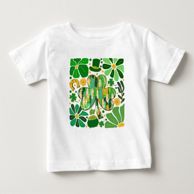 Camiseta De Bebé Boho Floral Brillante Día de San Patricio Trébol (Anverso)