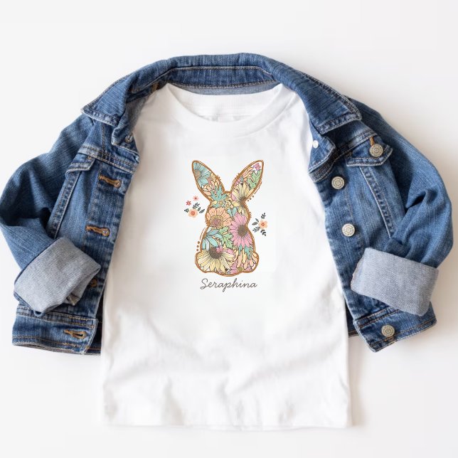 Camiseta De Bebé Boho Flores Patrón de niños conejitos de Pascua (Subido por el creador)