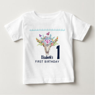 Camiseta De Bebé Boho Skull con mariposas y flores Cumpleaños