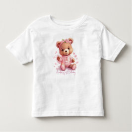 Camiseta De Bebé Boho Teddy Bear Chica Oso Rosa Floral Cumpleaños