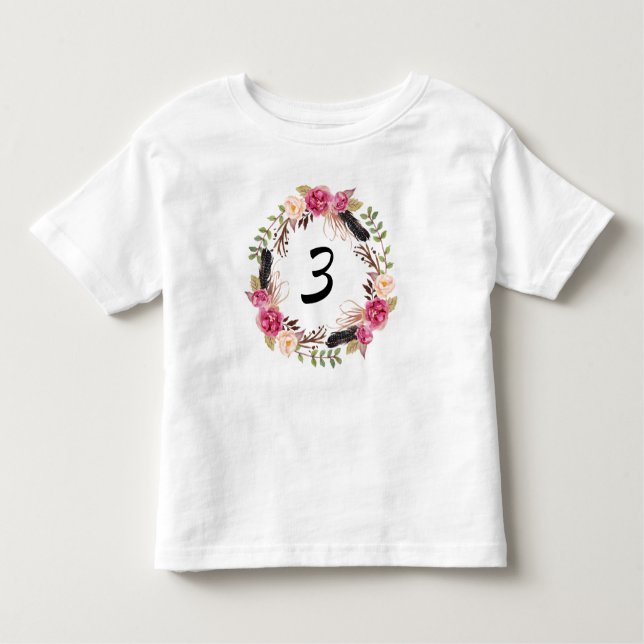 Camiseta De Bebé Boho Tercer cumpleaños tercer año de Bonito floral (Anverso)