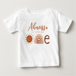 Camiseta De Bebé Boho Terracotta Arcoiris Sunshine primer cumpleaño
