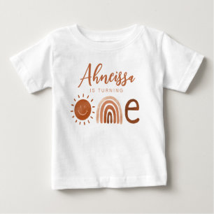 Camiseta De Bebé Boho Terracotta Arcoiris Sunshine primer cumpleaño