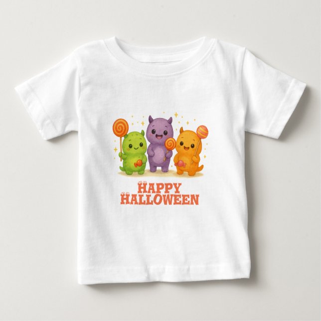 Camiseta De Bebé Bolsas de Halloween de Kawaii Monsters & Lollipops (Anverso)