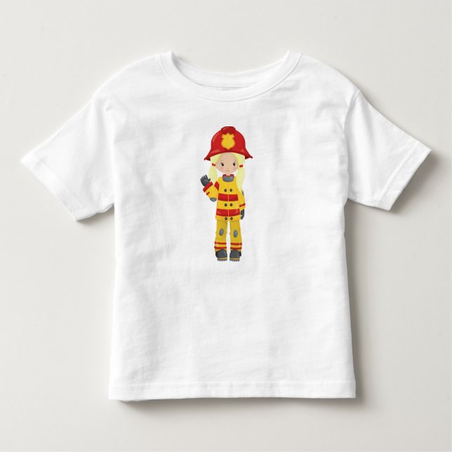Camiseta De Bebé Bombero chica, bombera, pelo rubio (Anverso)
