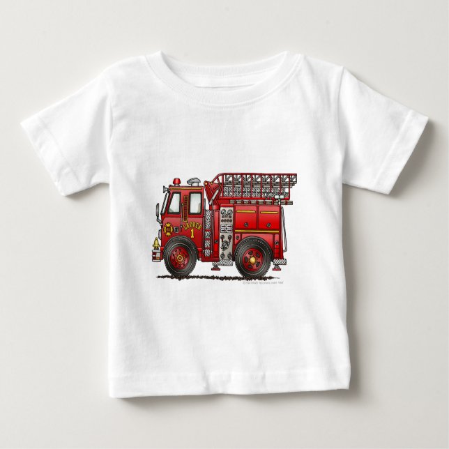 Camiseta De Bebé Bombero del coche de bomberos de la escalera (Anverso)