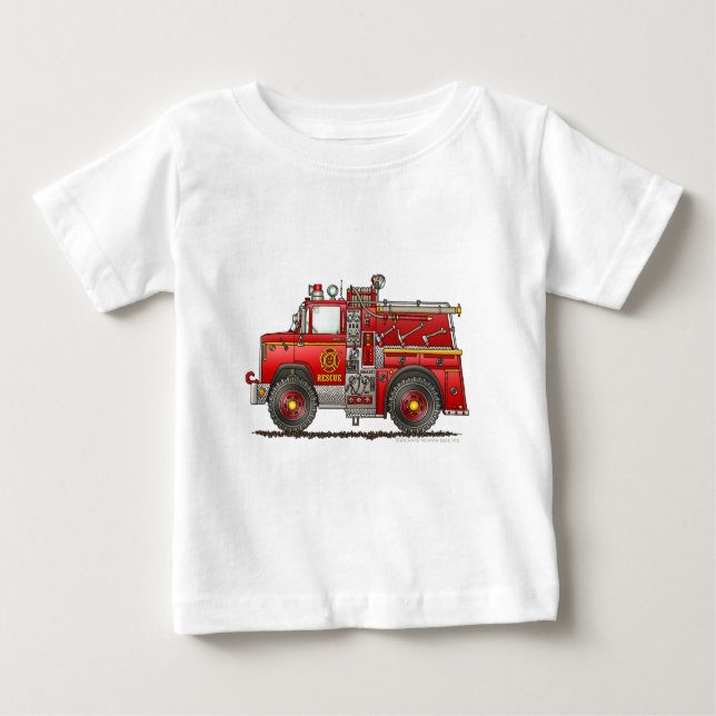 Camiseta De Bebé Bombero del coche de bomberos del rescate de la (Anverso)