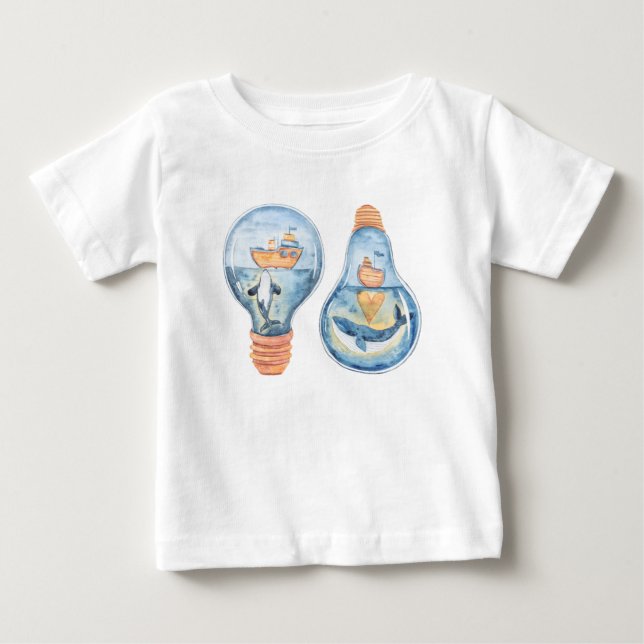 Camiseta De Bebé Bombilla oceánica acuática Barco ballena jorobado (Anverso)