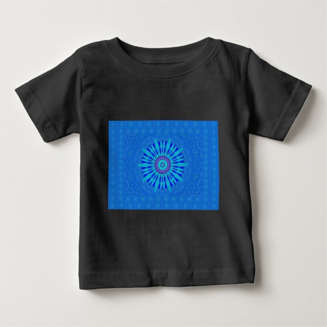 Camiseta De Bebé Bonita impresión de arte de Mandala azul real (Anverso)