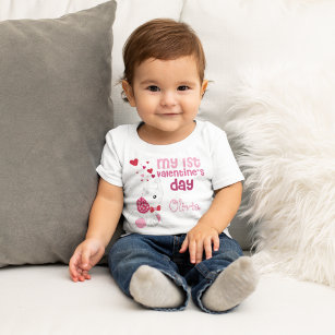 Camiseta De Bebé Bonito Chica Rosado Primer Personalizado El día de