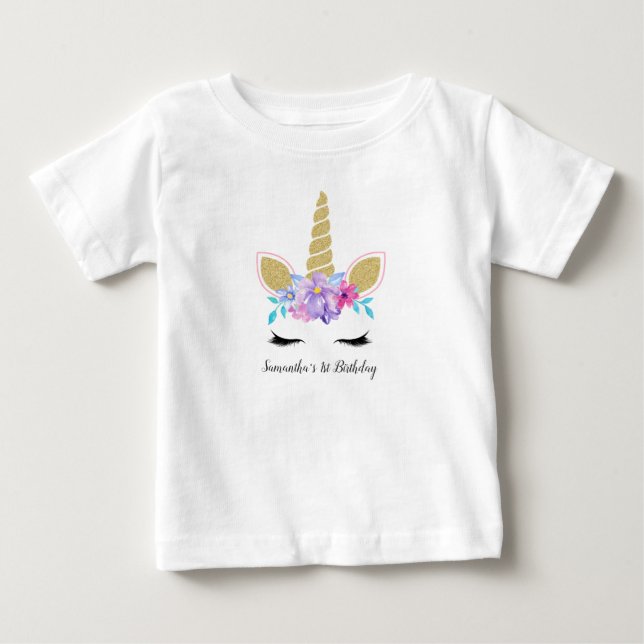 Camiseta De Bebé Bonito equipo de primer cumpleaños de unicornio mo (Anverso)