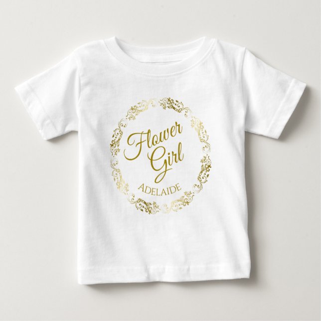 Camiseta De Bebé Bonito Flower Girl Gold Filigree Boda Toddler (Anverso)