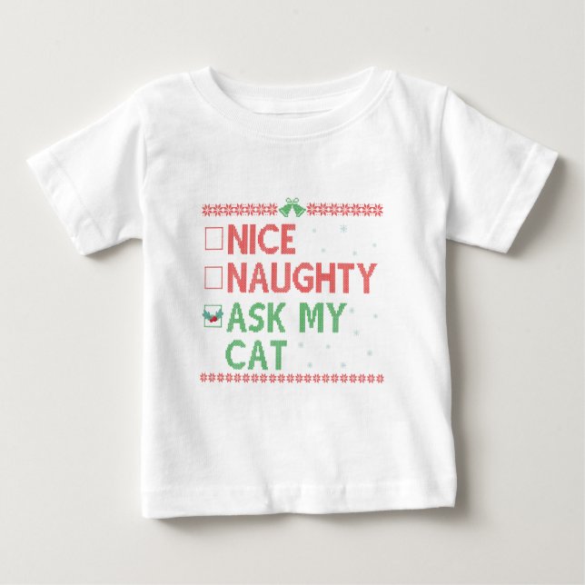 Camiseta De Bebé Bonito travieso pregúntenle a mi gato Navidades gr (Anverso)
