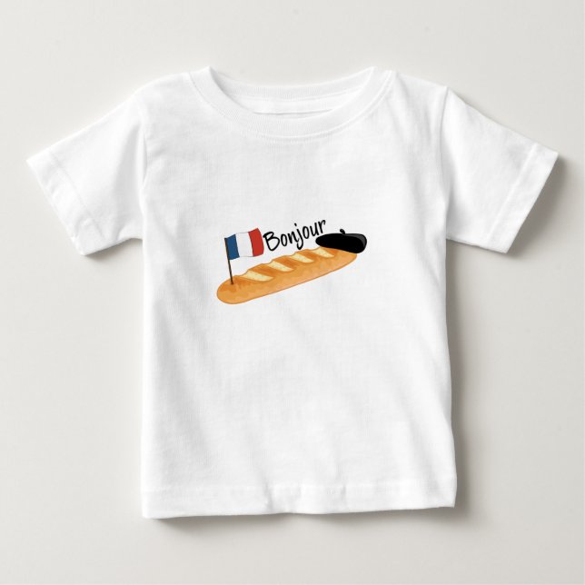 Camiseta De Bebé Bonjour Baguette - Comida francesa divertida (Anverso)