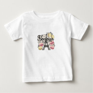 Camiseta De Bebé "Bonjour" en una moda de tipo francés, con Torre E