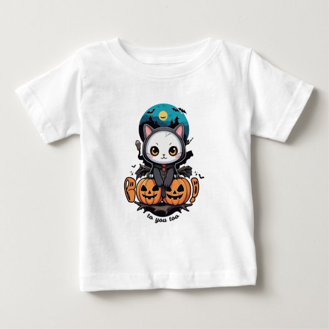 Camiseta De Bebé Boo a ti también | Alas y calabaza de gatos (Anverso)