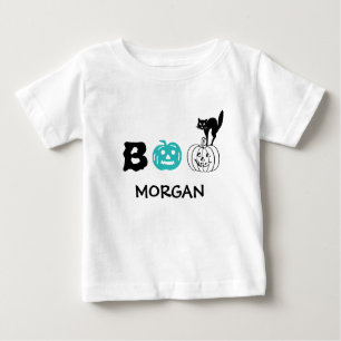 Camiseta De Bebé Boo gato negro calabaza verde azulada nombre perso