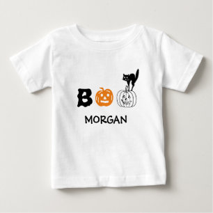 Camiseta De Bebé Boo gato negro naranja calabaza nombre personaliza