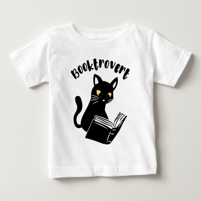 Camiseta De Bebé Booktrovert cat con libro (Anverso)