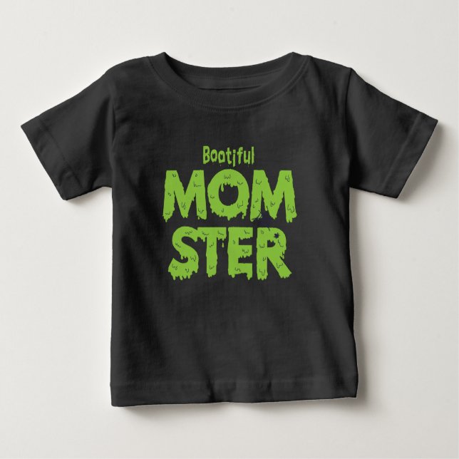 Camiseta De Bebé Bootious Momster Mom Funny Halloween Puns (Anverso)