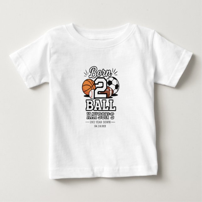 Camiseta De Bebé Born 2 Ball Sports Themed Boy 2nd Birthday Party (Anverso)