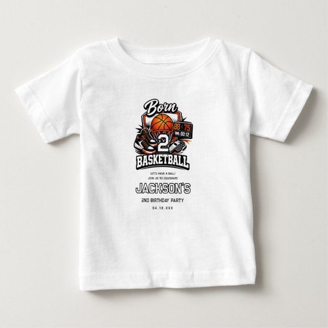 Camiseta De Bebé Born 2 Basketball | Sports Themed 2nd Birthday (Anverso)