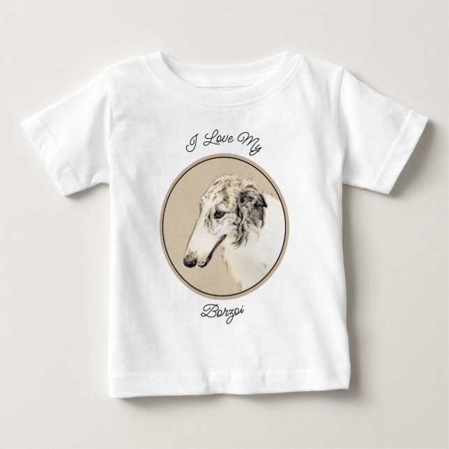 Camiseta De Bebé Borzoi (Brindle plateado) Pintura original de arte (Anverso)