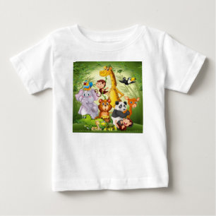 Camiseta De Bebé Bosque de Bambú de muchos animales curados