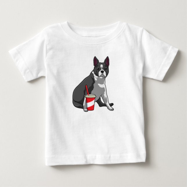 Camiseta De Bebé Boston Terrier con bebida (Anverso)