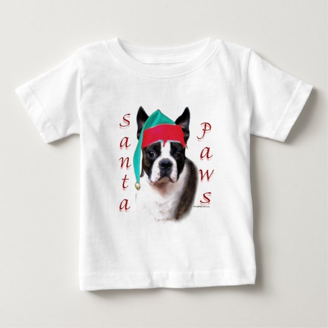 Camiseta De Bebé Boston Terrier Santa Paws (Anverso)