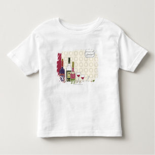 Camiseta De Bebé Botellas de vino con las copas en la tabla