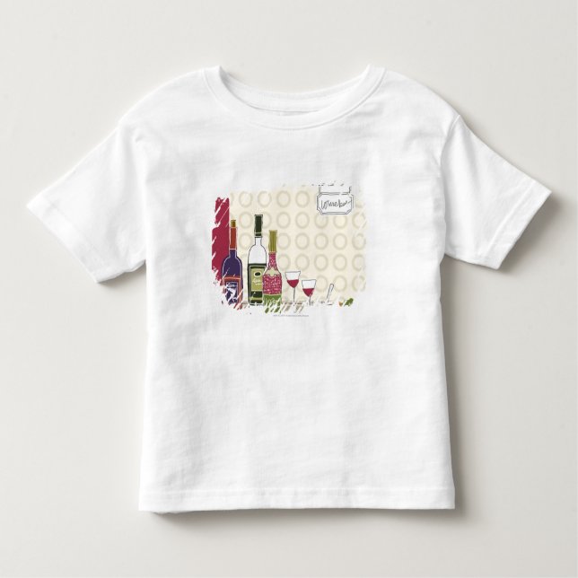 Camiseta De Bebé Botellas de vino con las copas en la tabla (Anverso)