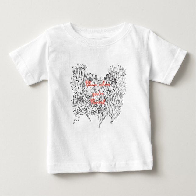 Camiseta De Bebé Bouquet de boceto Protea en blanco y negro (Anverso)
