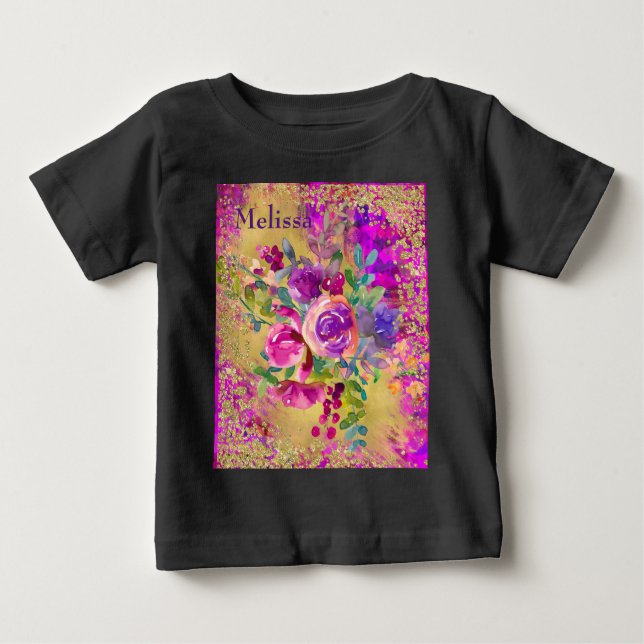 Camiseta De Bebé Bouquet de flores acuáticas sobre rosa personaliza (Anverso)